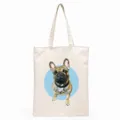 Chic canvas tote bag featuring a cute French bulldog print, ideal for everyday use. - Blue Round Background Watercolor Frenchie Style (15) / 35*40cm