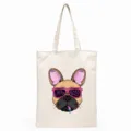 Cute French bulldog print canvas tote bag, casual shoulder shopping bag for daily use. - Pink Sunglasses Fashion Frenchie Style (14) / 35*40cm
