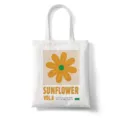 Witte canvas shopper tas met esthetische zonnebloem print en typografie voor dagelijks gebruik. - Stijl 8