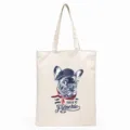 Detailed view of canvas tote bag with cute French bulldog print and stylish text design. - Hat Scarf Retro Illustration Frenchie Style (12) / 35*40cm