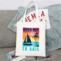 Stofftasche mit Segelboot Sonnenuntergang Print, lässige Umhängetasche für Alltag und Einkäufe. - Stil 7 / 35x40cm