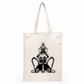 Detailed view of the cute French bulldog printed canvas tote bag, perfect for daily shopping. - Unique Stacked Black White Art Frenchie Style (11) / 35*40cm