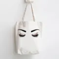 Canvas tote bag with elegant closed eyes and glitter eyelash print, daily shopping shoulder bag. - Glitter Eyeshadow Eyelash Style / 35x40cm