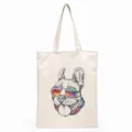 Cute French bulldog print canvas tote bag, casual reusable shopping shoulder bag for women. - Sunglasses Scarf Graffiti Frenchie Style (9) / 35*40cm