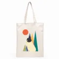 Close-up detail view of the canvas tote bag highlighting the stylish French bulldog graphic print. - Retro Geometric Red Sun Frenchie Style (8) / 35*40cm