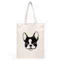 French bulldog print canvas tote bag detail, casual shopping shoulder bag with cute dog graphic. - Line Art Frenchie Head Style (3) / 35*40cm
