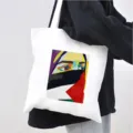 Canvas tote bag with geometric art face print, casual shoulder bag for daily shopping use. - Style 5 / 35*40cm