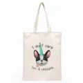 Detailed view of the cute French bulldog unicorn canvas tote bag print, close-up design. - Unicorn Frenchie Style (1) / 35*40cm