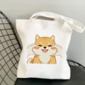 Niedlicher Shiba Inu Druck Leinwand Tragetasche, lässige Schulterhandtasche für den Alltag. - Süßes Gesicht Gekniffen Shiba Inu Stil (21) / 35*40cm