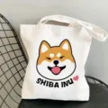 Süße Shiba Inu Druck Canvas Tragetasche, lässige Umhängetasche für Schüler und Einkäufe. - SHIBA INU Text Stil (20) / 35*40cm