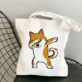 Niedliche Shiba Inu Druck weiße Segeltuchtasche, Freizeittasche Schultertasche für Damen. - Dab Tanz Shiba Inu Stil (6) / 35*40cm