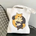 Niedliche Shiba Inu Druck Leinwand Tragetasche lässige Schulter Handtasche für Schüler. - Tai Chi Umarmung Shiba Inu Stil (5) / 35*40cm