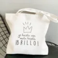 Weißer Segeltuch-Tragebeutel mit stylischem spanischem Spruch, lässige Einkaufstasche. - L / Stil 25