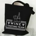Bolso tote de lona negra con estampado de equipo de cata de vinos para uso diario. - Estilo Vino Negro (9) / 35*40cm