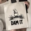 Bolso tote de lona con estampado de castor, bolso de hombro casual para mujer, beige. - Estilo Castor Beige (7) / 35*40cm
