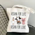 Vegan leinwand tragetasche freizeit schultertasche umhaengetasche niedlicher tierdruck - Stil 13 (Vegan For Life) / 35x40cm