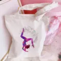 Detailed view of the cute ballet dance girl printed canvas tote shoulder shopping bag. - Ballet Girl Print (Style 2) / 35*40cm