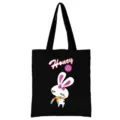 Schwarze Canvas Tragetasche mit süßem Hasen-Print, lässige Umhängetasche für Schüler. - Cartoon Hase Stil (14) / 35*40cm