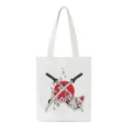Borsa shopper in tela in stile giapponese con stampa maschera di volpe kitsune e katana. - Stampa Grafica Scura Anime Giapponese (2)