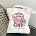 Süße vegane Schwein gedruckt Leinwand Tragetasche, lässig Harajuku Schulter Einkauftasche. - Stil 8 (Vegan Means Love) / 35x40cm