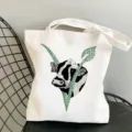Weisse Canvas Tote Tasche mit einzigartigem Kuh Grafikdruck, stylische Freizeittasche. - Stil 6 (Art Cow Head) / 35x40cm
