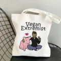 Weisse Canvas Tragetasche mit veganem Grafikdruck laessige Schulter Einkaufstasche Alltag - Stil 1 (Vegan Extremist) / 35x40cm