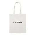 Detailed view of white canvas tote bag with black letter print, simple everyday style. - Negative Mood Slogan Style 7 / Normal Packaging / Off White