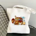 White canvas tote bag featuring cute anime character print casual shoulder shopping bag for daily use. - Style 18 / 35*40cm