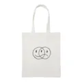 Minimalist smiley face print canvas tote bag, casual shoulder handbag for students. - Line Art Faces Style 5 / Normal Packaging / White