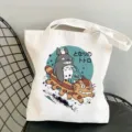White canvas tote bag featuring cute anime Totoro print, casual shoulder shopping bag for daily use. - Style 16 / 35*40cm