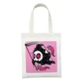 Witte canvas shopper tas met schattige satan kat maaiersgraphic, casual handtas. - Satan Kat Druk Stijl 15 / 35x40cm