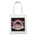 Witte canvas shopper met schattige satan kat demon grafische print, ideaal voor studenten. - Satan Kat Druk Stijl 13 / 35x40cm