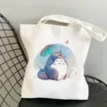 Cute Totoro printed canvas tote bag, casual shoulder handbag for daily shopping and travel. - Style 12 / 35*40cm