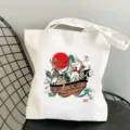 Casual white canvas tote bag featuring cute anime character print, spacious daily shoulder bag. - Style 9 / 35*40cm