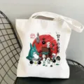 White canvas tote bag with cute anime cartoon print, casual shoulder shopping bag. - Style 8 / 35*40cm