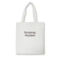 Minimalist white canvas tote bag featuring witty graphic text printing, ideal for daily student use. - Creative Slogan Style 1 / Normal Packaging / White