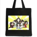 Schwarze Canvas Tragetasche mit niedlichen Anime Chibi Charakteren fuer den Alltag. - 35*40cm / Schwarz Stil 2