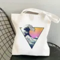 Τσάντα καμβά με τύπωμα Great Wave ιαπωνικού στυλ, καθημερινή τσάντα ώμου για ψώνια. - Στυλ Γεωμετρικό Τρίγωνο Κύμα Διαβάθμιση Ηλιοβασίλεμα (13)