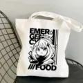 Leinwand Tragetasche Detailansicht, Anime Charakter Grafikdruck, weisse Umhängetasche. - Stil 4