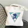 Sac cabas en toile avec imprimé de grande vague japonaise, sac bandoulière décontracté. - Style Vague Bleue Rétro Ukiyo-e (4)