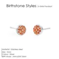 Boucles d'oreilles puces rondes en acier inoxydable avec pierres de naissance orange. - Plaqué Argent Rouge