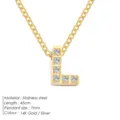 Edelstahl Initialen Buchstaben L Anhänger Halskette mit Zirkonia in 14K Gold Variante. - Buchstabe L / Gold
