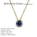 Collier de naissance en acier inoxydable doré 14k avec pendentif saphir bleu rond de 8 mm. - Septembre Bleu Royal - Or