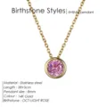 Collier Pendentif Pierre de Naissance Rose Acier Inoxydable Plaque Or 14K 38+5cm - Octobre Rose - Or