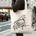 Minimalist printed canvas tote bag for women, casual shoulder bag for student commuter daily use. - Off-White Piano Player Abstract Line Drawing Style / L