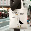 Detailed view of casual canvas tote bag with funny seagull print and cute design. - Funny Seagull English Letters Print Style / L