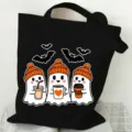 Bolsa tote de lona negra con lindo estampado de fantasmas, ideal para la escuela y el trabajo. - Estilo Fantasma Negro (2) / 35*40cm