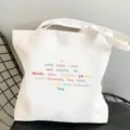 Weißer Canvas Shopper mit buntem spanischem Text Print, lässige Umhängetasche für Damen. - L / Stil 19