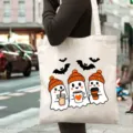 Bolso de lona casual con bonito estampado de fantasma de Halloween, ideal para el día a día. - Estilo Fantasma Blanco (1) / 35*40cm