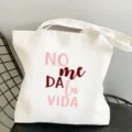 Lässiger weißer Segeltuch Shopper mit stylischem spanischem Textdruck für den Alltag. - L / Stil 11